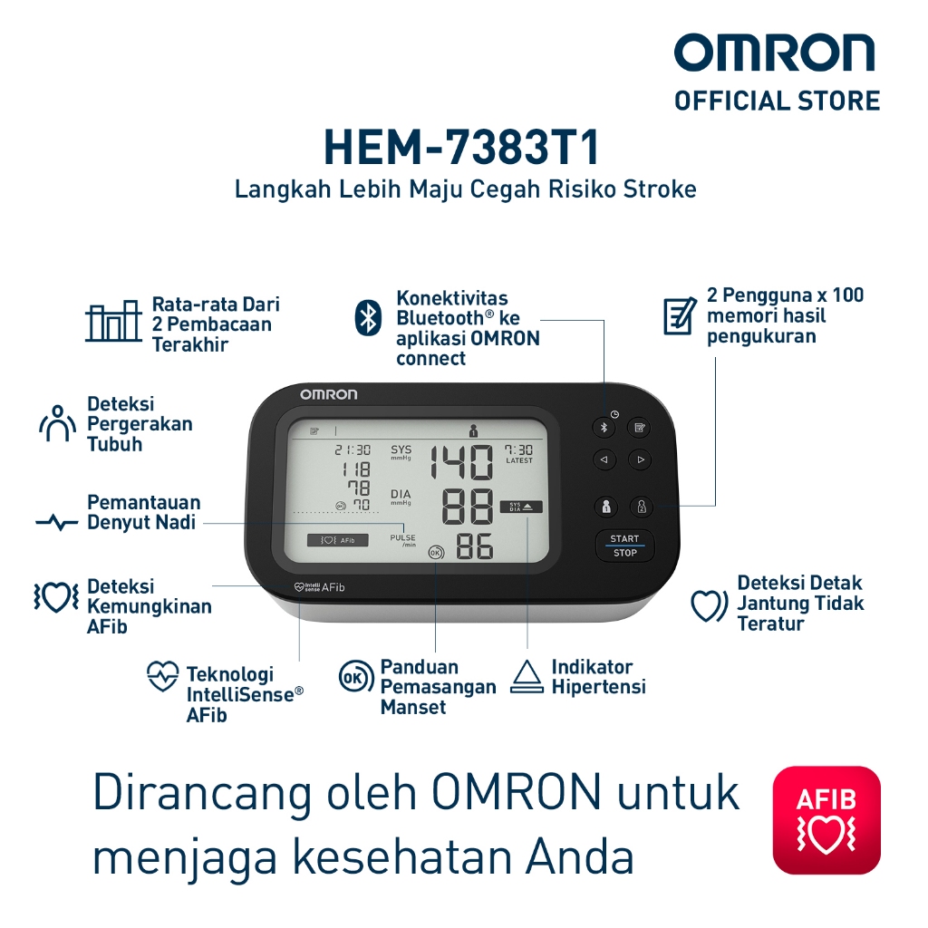 Omron Tensimeter Digital HEM-7383T1 Automatic Blood Pressure Monitor dengan Deteksi AFib Foto 3