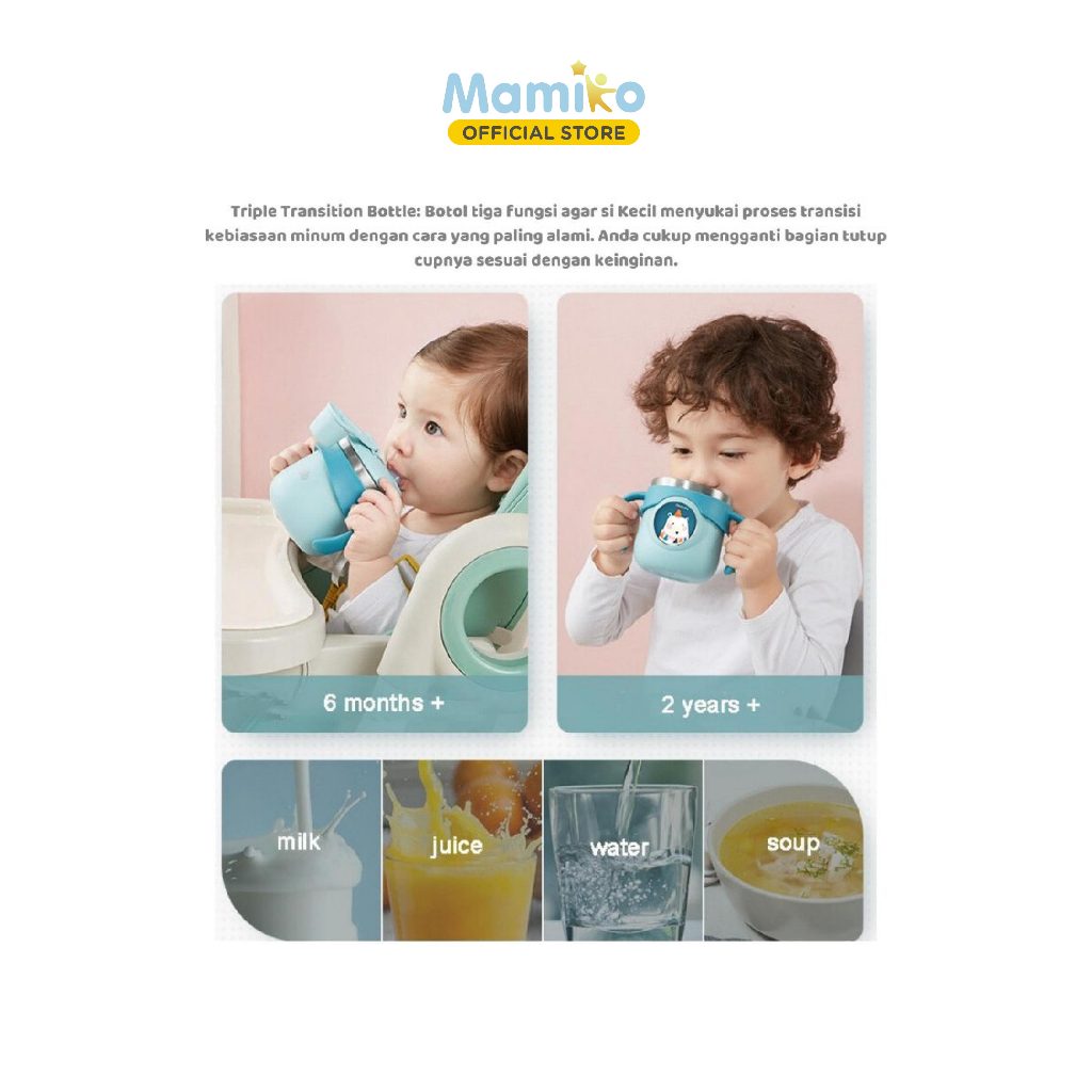Botol Susu Stainless Steel Mamiko 260ml Triple Transition Cup Food Grade 316 Foto 3
