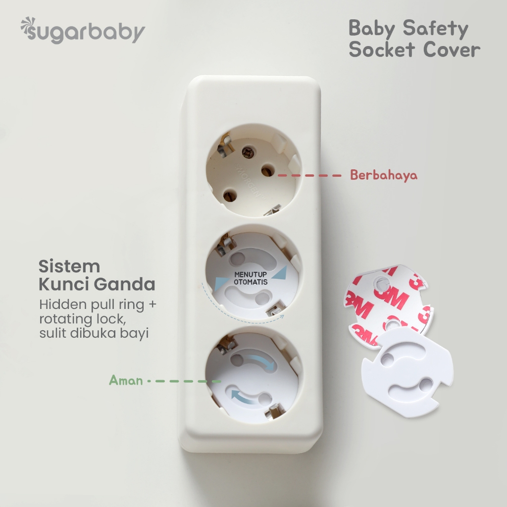Sugarbaby Baby Safety Socket Cover 6 PCS Pelindung Stop Kontak Bebas BPA Sistem Kunci Foto 2