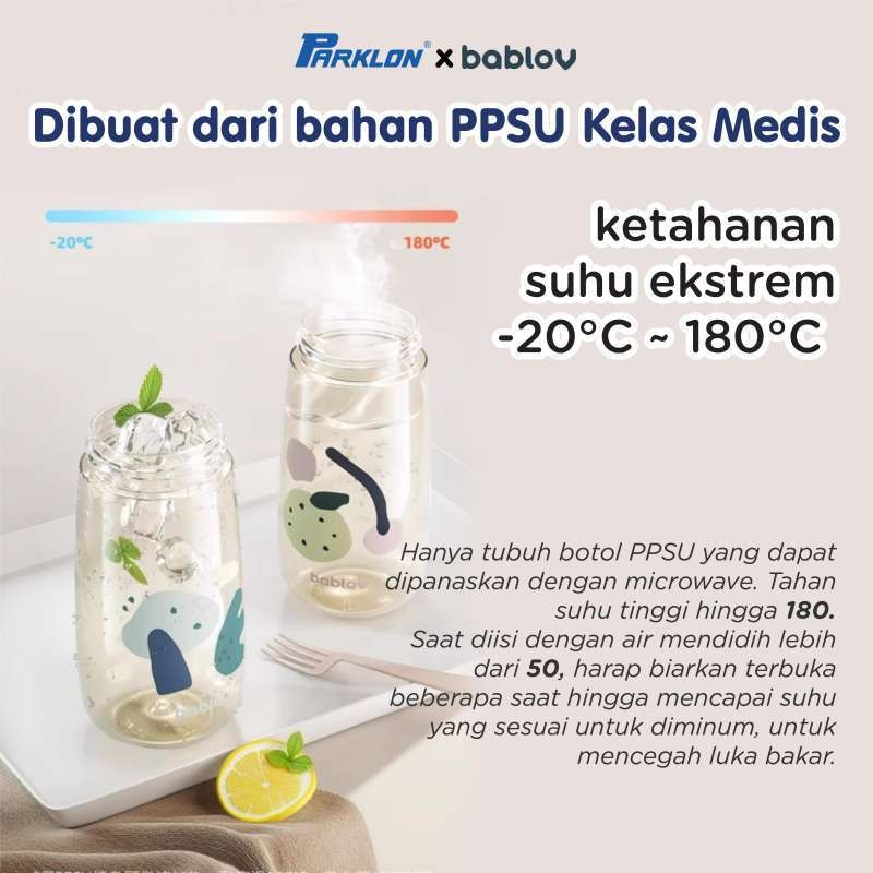 Botol Minum Anak Mamiko Bablov PPSU 480ml dengan Sedotan 2 Mode Tahan Bocor Foto 5