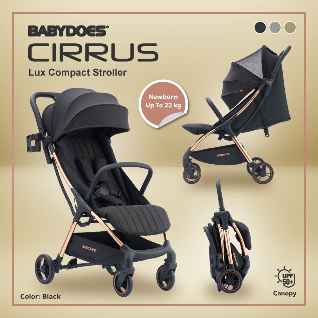 Babydoes Cirrus Stroller Compact Lux Gold Chassis Kanopi UPF50+ Sandaran Adjustable Foto 5