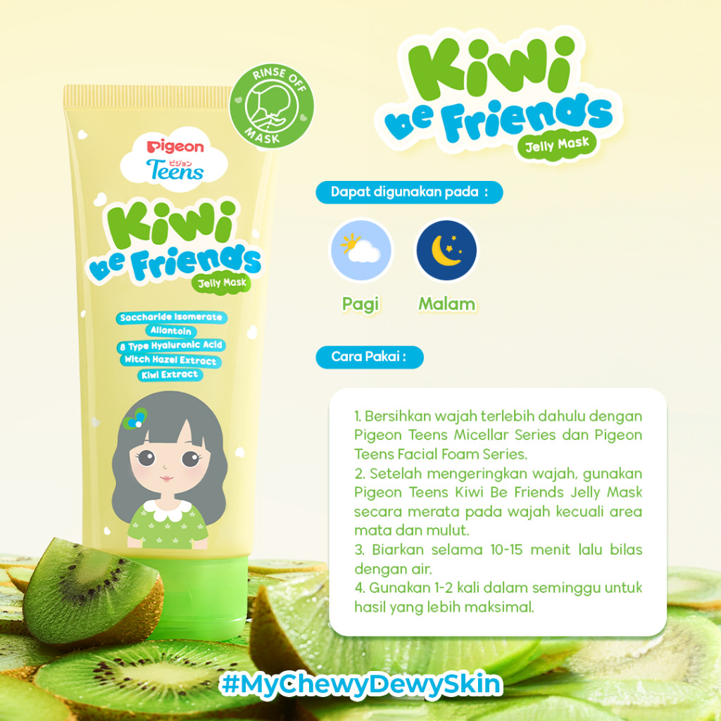 Pigeon Teens Kiwi Be Friends Jelly Mask 60ml Masker Wajah Jelly Remaja Menenangkan Kulit Foto 4
