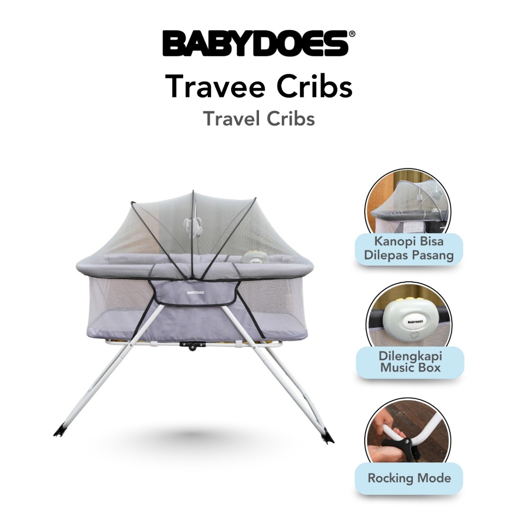 Babydoes Travee Cribs Baby Box Portable Travel Bed dengan Music Box & Kanopi Foto 2