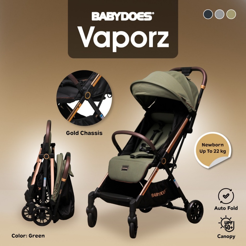 Babydoes Vaporz Stroller Auto-Fold Ringan 5.5 Kg dengan Infant Carrier dan Travel Bag Foto 7
