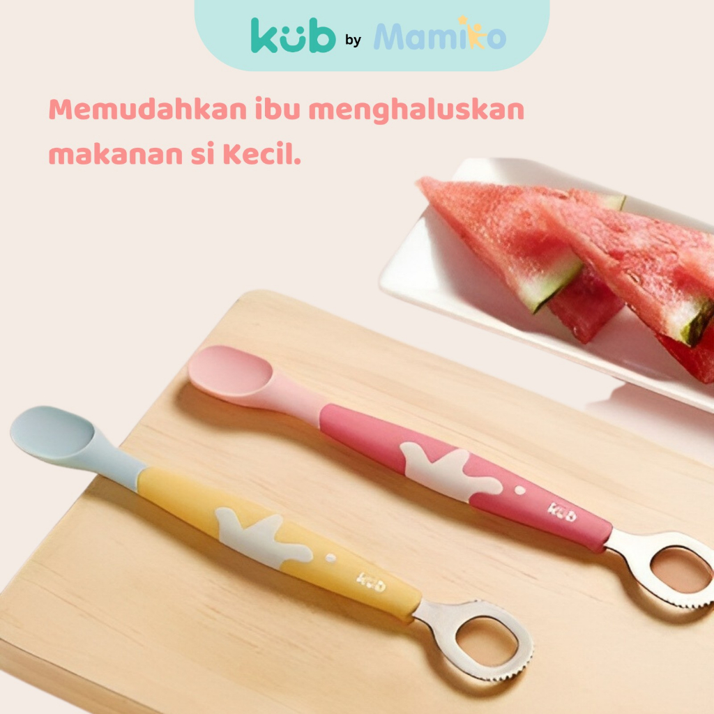 Sendok MPASI Bayi KUB 3 in 1 Multifunctional Puree Spoon Stainless Steel & Silicone Foto 2