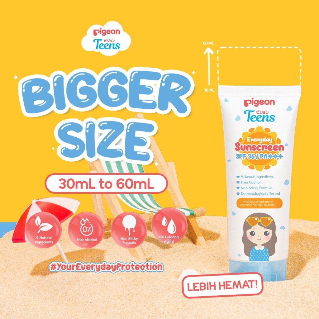 Pigeon Teens Everyday Sunscreen SPF 35 PA+++ 60ml Sunblock Wajah Non Sticky Foto 3