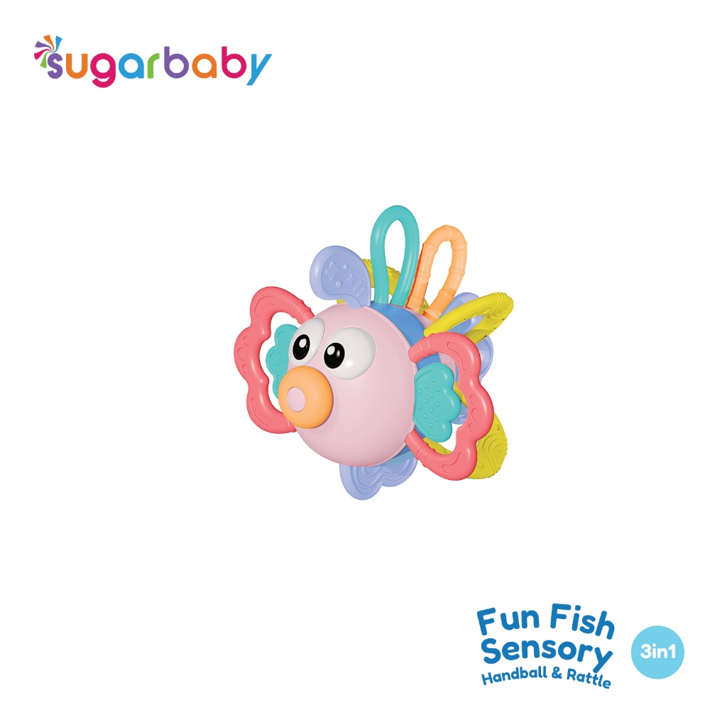 Sugarbaby Fun Fish Sensory Rotating Handball Rattle Teether 3in1 Mainan Bayi BPA Free Foto 6