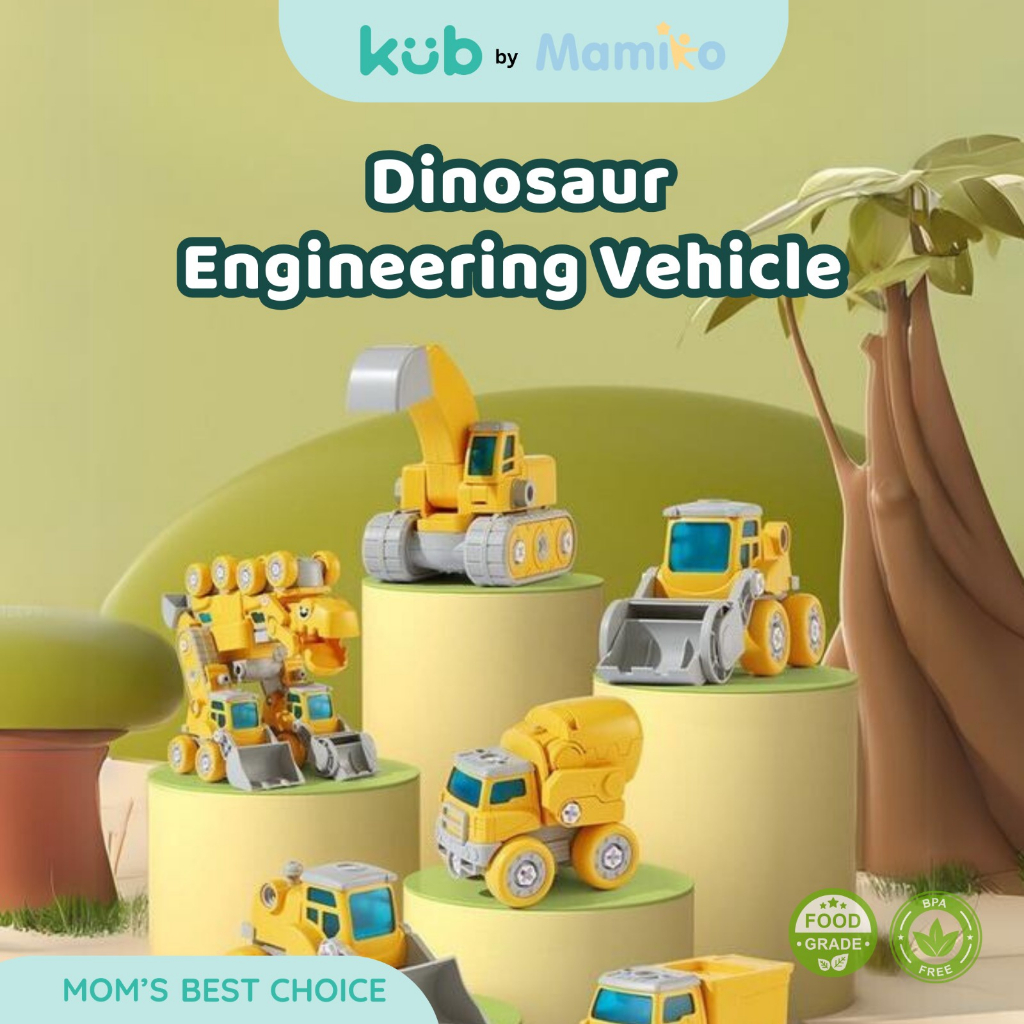 KUB Assembled Dinosaur Engineering Vehicle Mainan Rakitan Anak Kuning Bersuara
