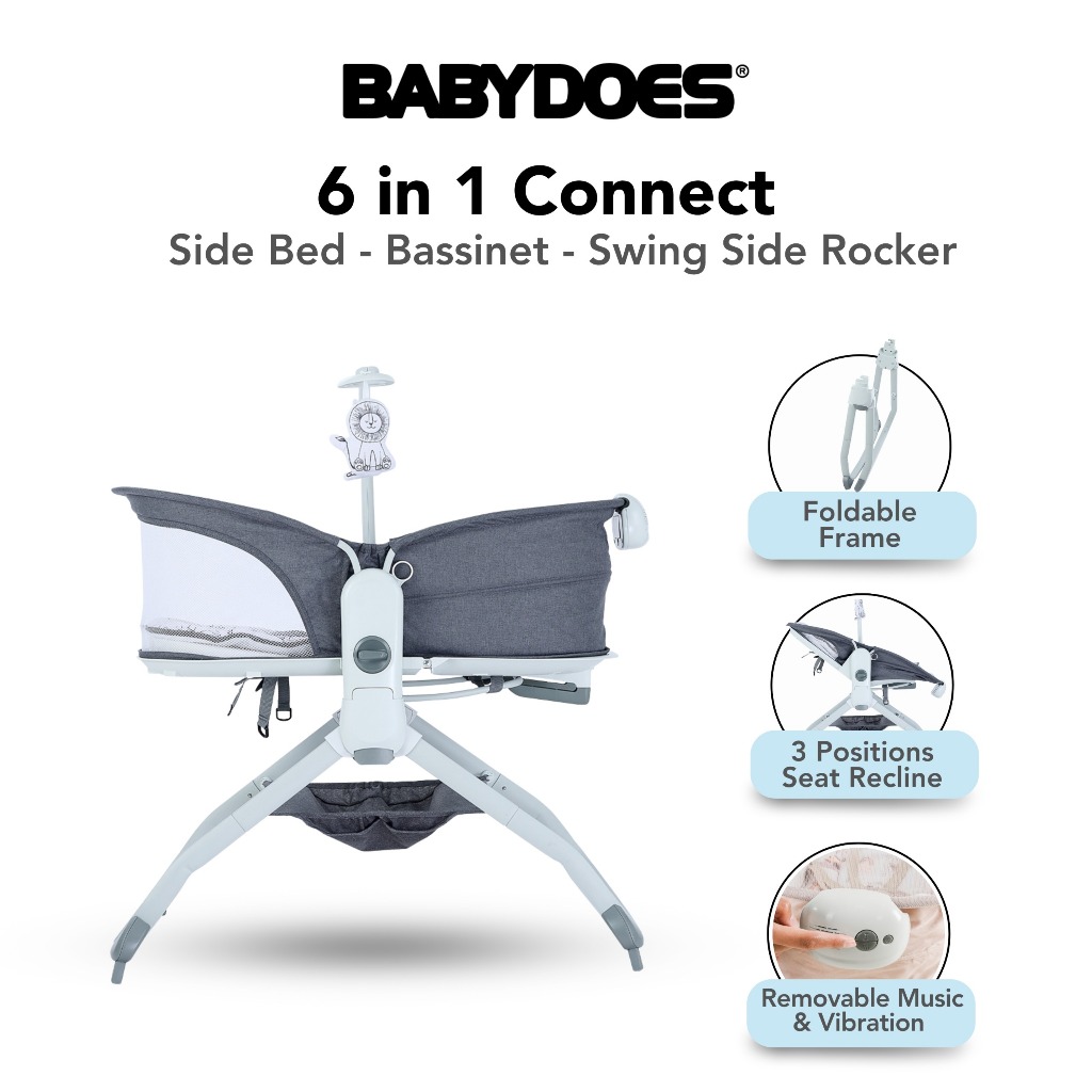 Babydoes 6-in-1 Connect Side Bed Bassinet Swing Rocker Portable Tempat Tidur Bayi