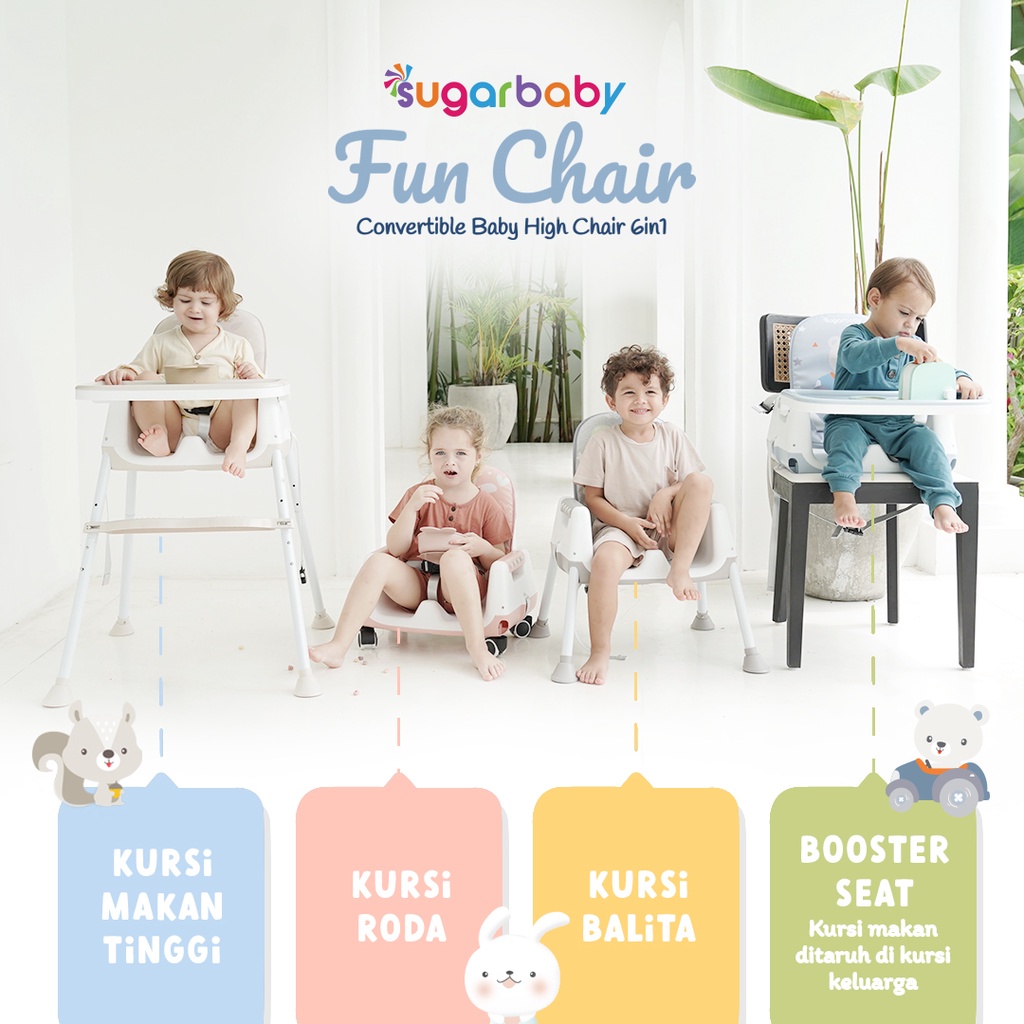 Sugarbaby Fun Chair Kursi Makan Bayi 6 in 1 Convertible High Chair Motif Animals Foto 4