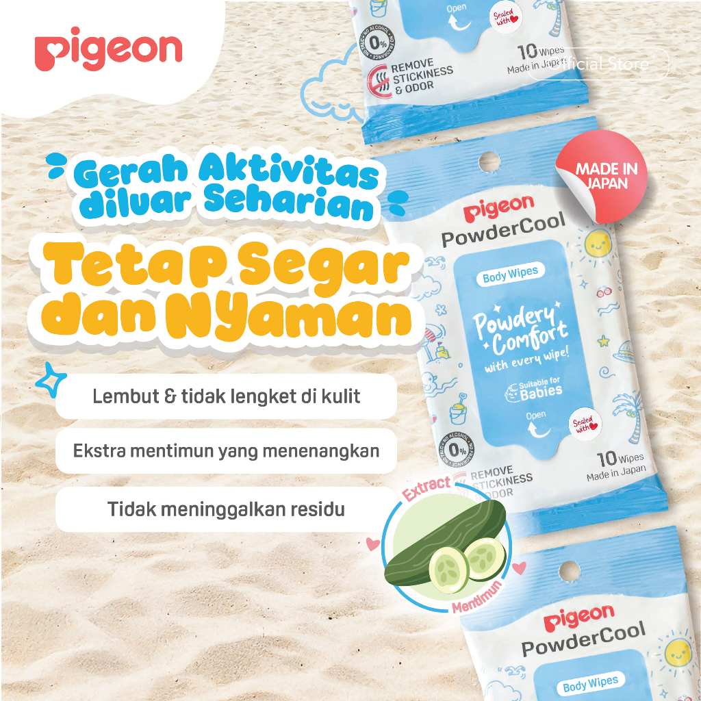 Pigeon Powder Cool Body Wipes Tisu Basah Sejuk Ekstrak Timun 10 Lembar