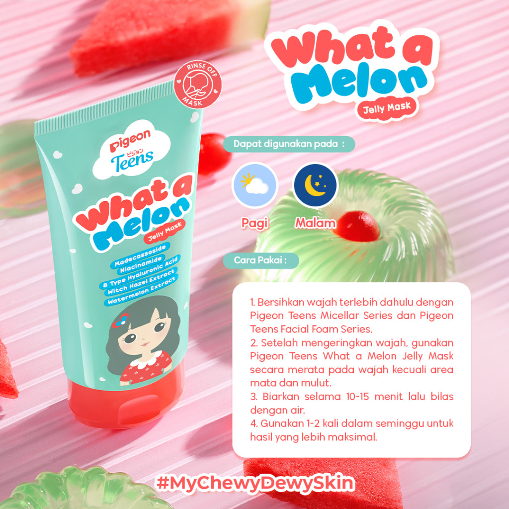 Pigeon Teens What-A-Melon Jelly Mask 60ml Masker Wajah Gel Cerah Niacinamide Foto 4