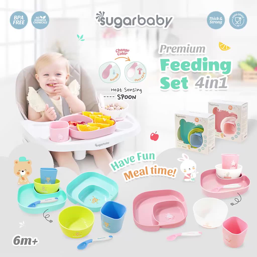 Sugar Baby Premium Feeding Set 4in1 Piring Mangkok Gelas Sendok Sensor Panas