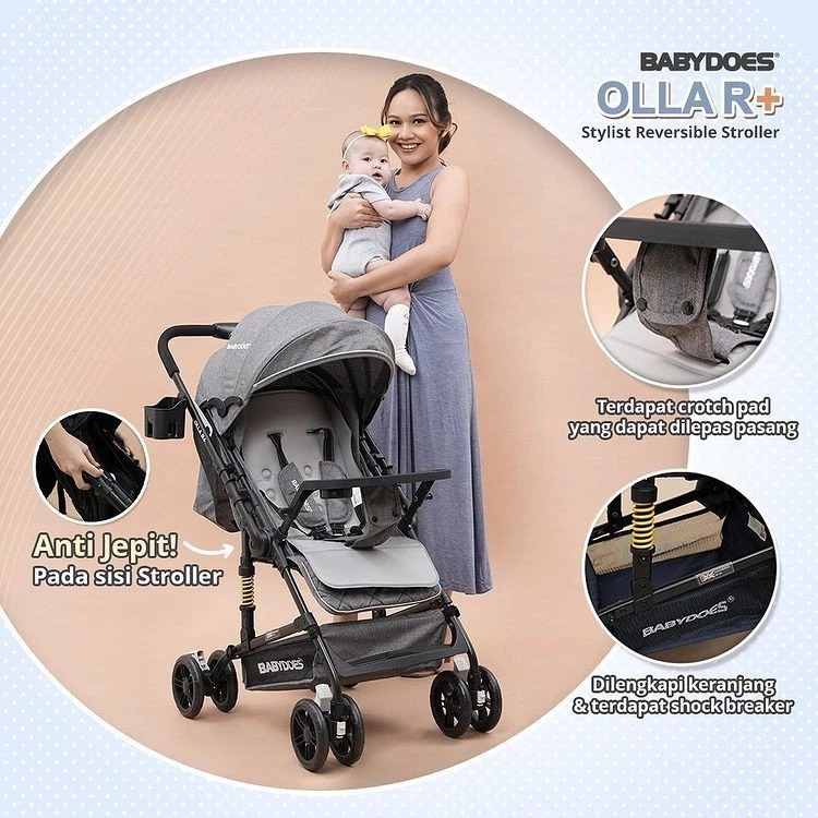 Stroller Bayi Babydoes Olla R+ Reversible Handle Suspensi Full Multifungsi Newborn - 20kg Foto 5