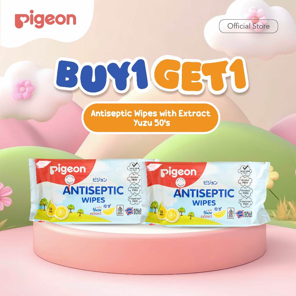 Pigeon Antiseptic Wipes Yuzu 50 Lembar Tisu Basah Antibakteri untuk Bayi Foto 5