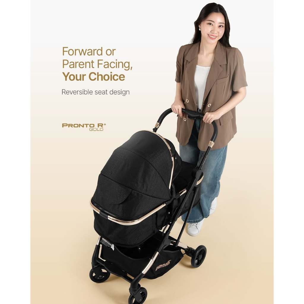 Stroller Bayi Babydoes Pronto R+ Gold Reversible Seat Bassinet Mode Newborn Foto 3