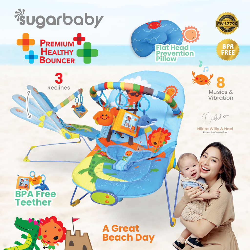 Baby Bouncer Sugar Baby Premium 3in1 dengan 8 Musik Getaran Bantal Anti Peyang BPA