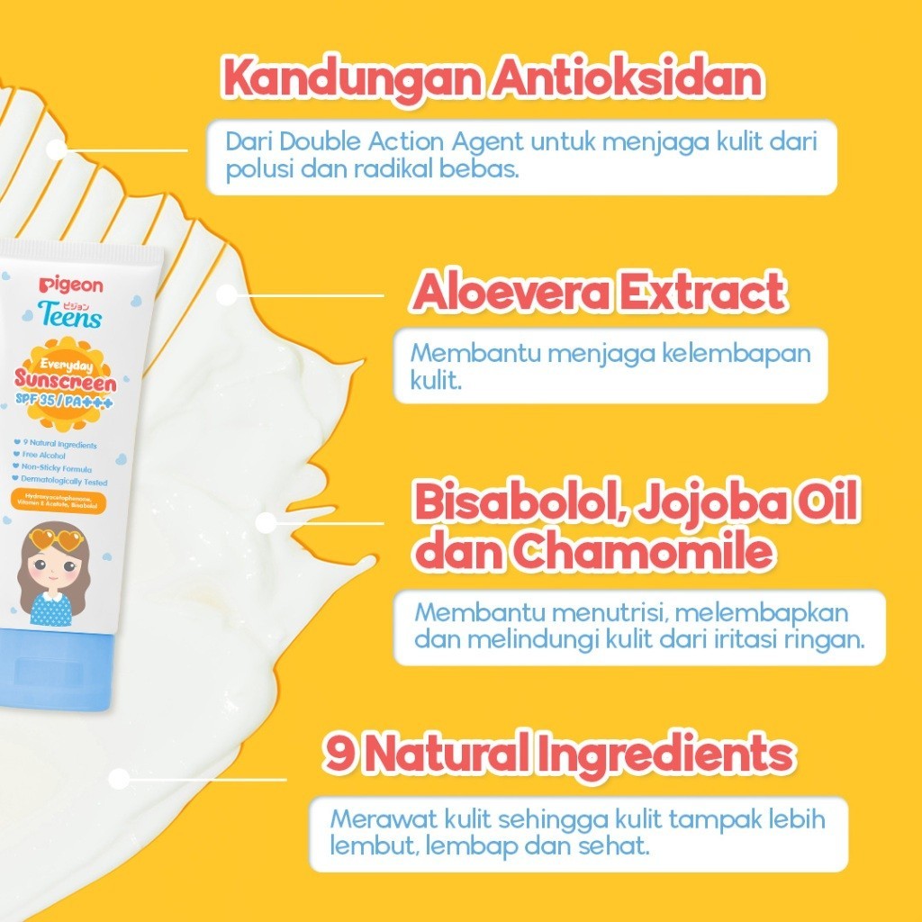 Pigeon Teens Everyday Sunscreen SPF 35 PA+++ 60ml Sunblock Wajah Non Sticky Foto 4