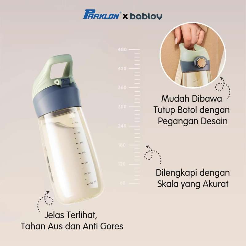 Botol Minum Anak Mamiko Bablov PPSU 480ml dengan Sedotan 2 Mode Tahan Bocor Foto 8