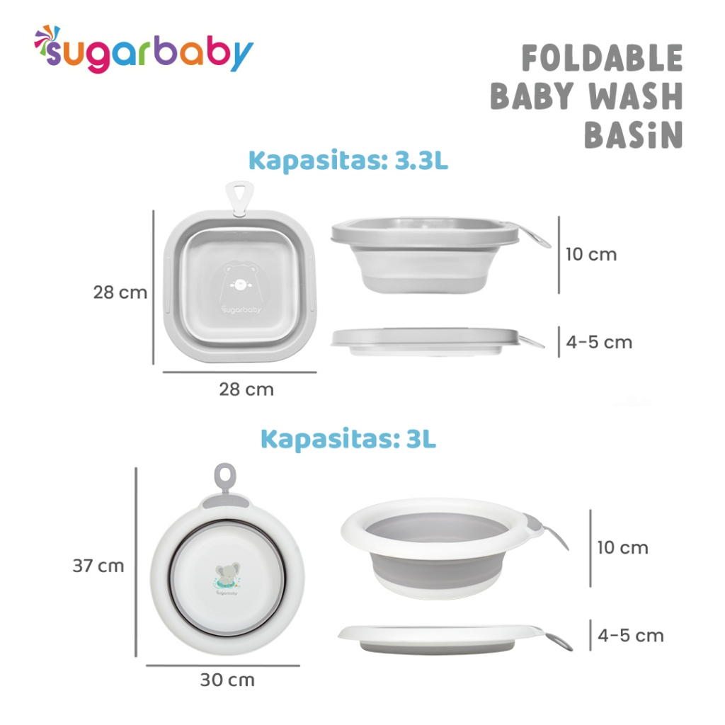Sugar Baby Foldable Baby Wash Basin Ember Lipat Portable BPA Free Motif Dino Rabbit Foto 2