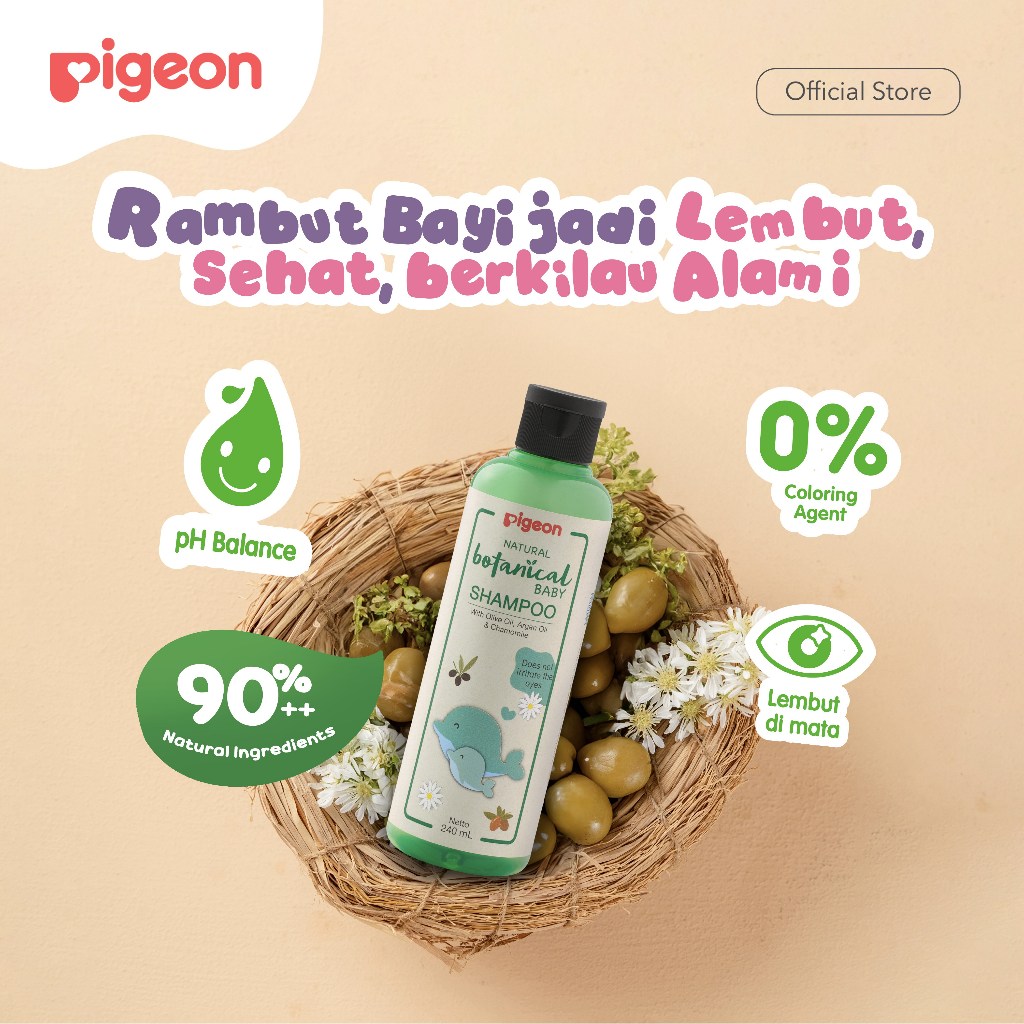 PIGEON Botanical Baby Shampoo 240ml dengan Olive Oil dan Chamomile untuk Kulit Sensitif Foto 4