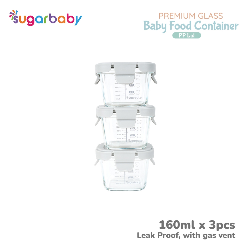 Sugar Baby Premium Glass Jar Baby Food Container 160ml 3 Pcs BPA Free Tutup Foto 6