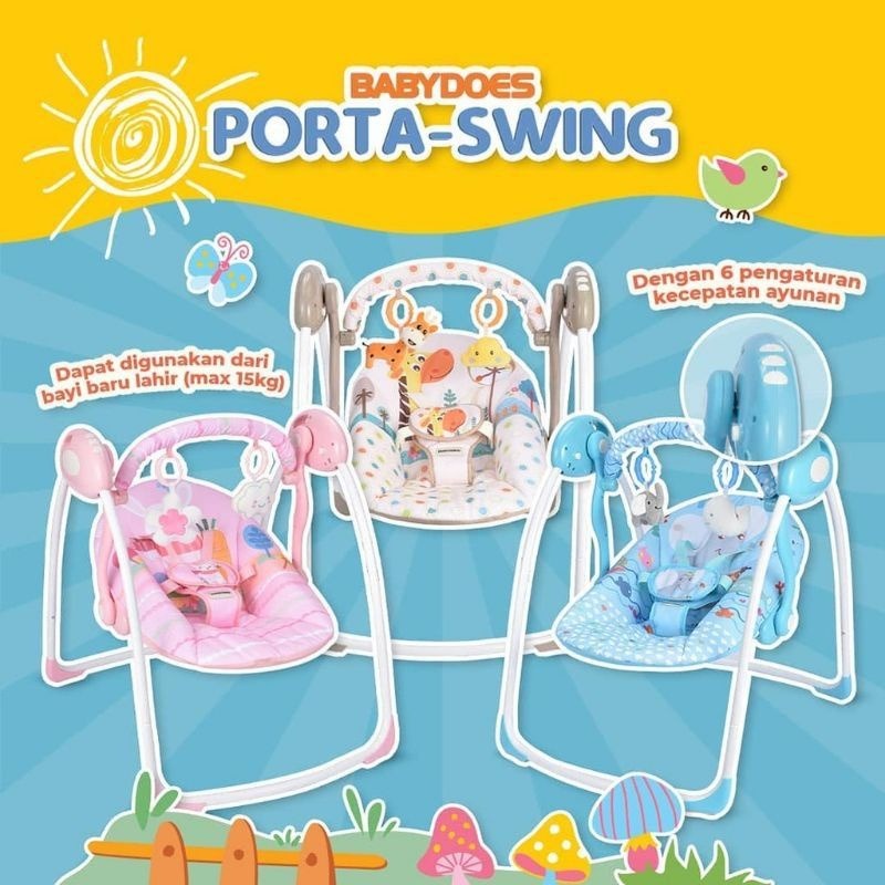Ayunan Bayi Babydoes Porta Swing Elektrik 6 Kecepatan dengan Remote & Bantal Lepas Foto 2