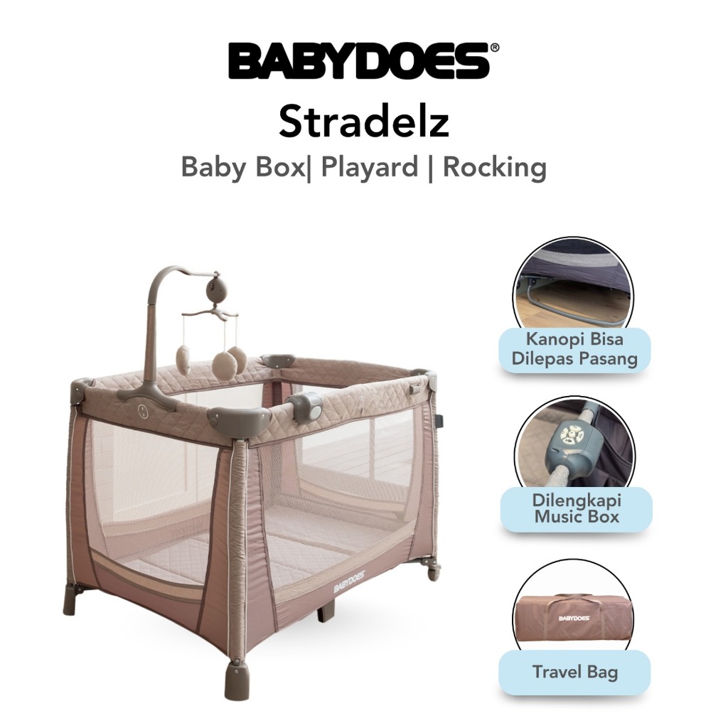Babydoes Stradelz Baby Box Multifungsi dengan Diaper Changer Rocking Playard Kelambu