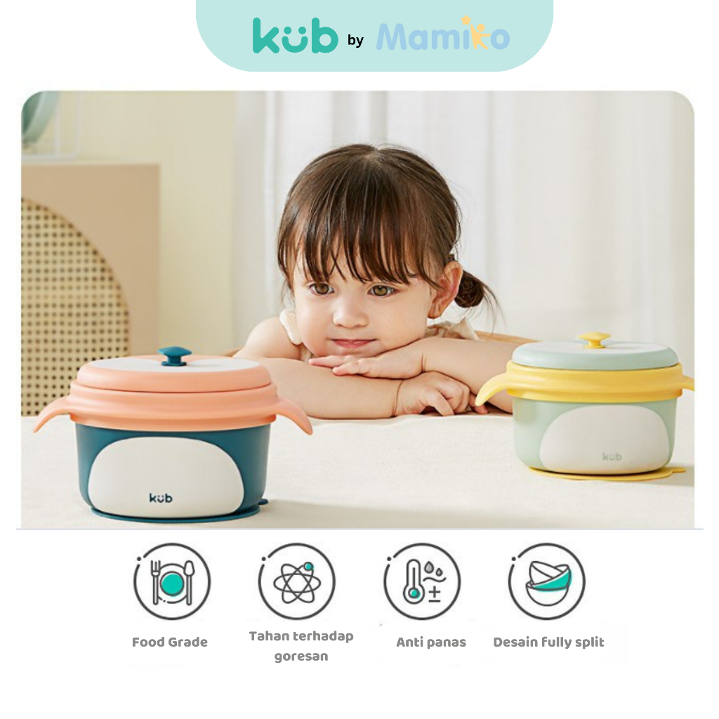 Mangkok Stainless Steel Anak KUB Penguin Insulated Bowl 350ml Food Grade 316 Tahan Panas Foto 3