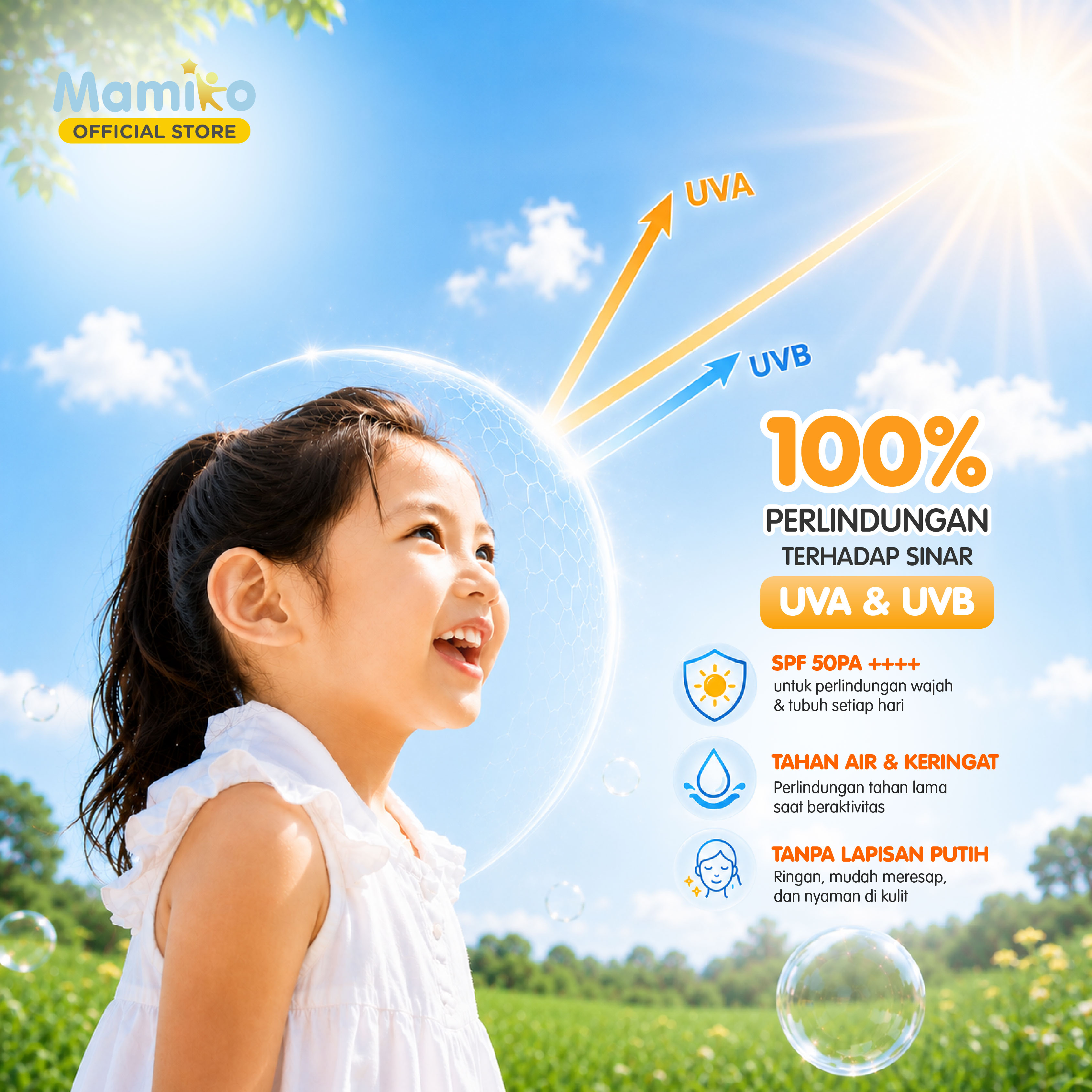 Mamiko Sunscreen Lotion SPF50 PA+++ 30g Broad Spectrum untuk Bayi Baru Lahir & Kulit Foto 7