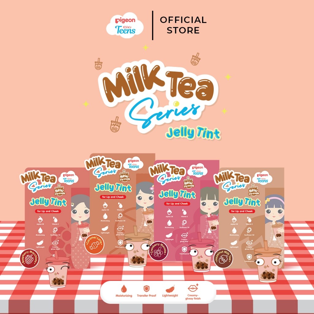 PIGEON TEENS Jelly Tint Milk Tea Series Lip Tint Transferproof Longlasting dengan UV Protection