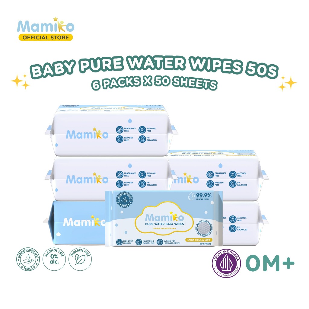 Tisu Basah Bayi Mamiko Pure Water 50s Bebas Alkohol & Parfum 2 Pack Foto 7