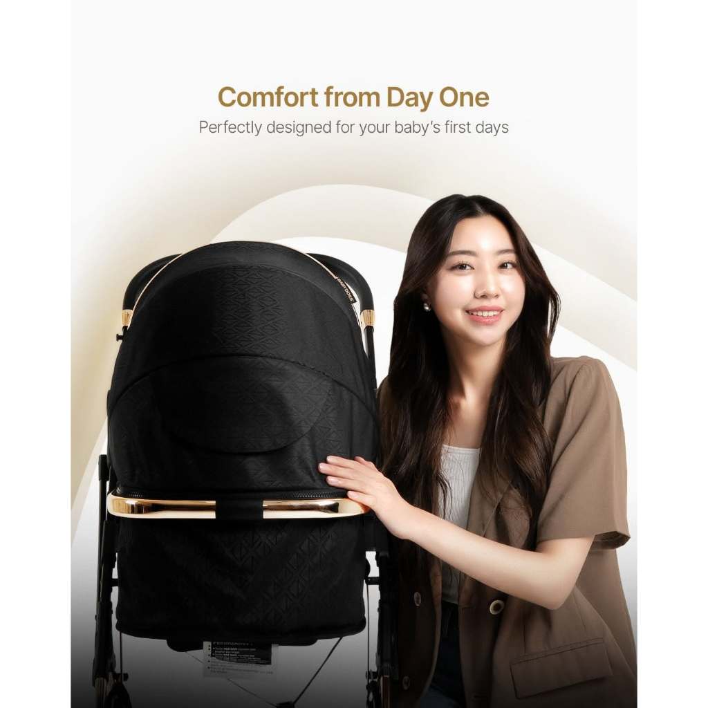 Stroller Bayi Babydoes Pronto R+ Gold Reversible Seat Bassinet Mode Newborn Foto 4