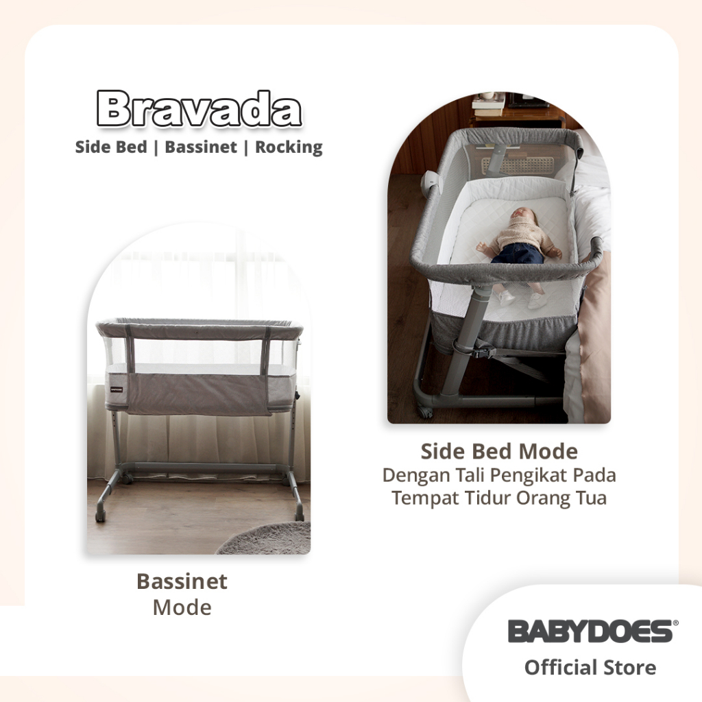 Baby Box Babydoes Bravada Side Bed Bassinet Playard 3in1 Music Box & Kelambu Foto 4
