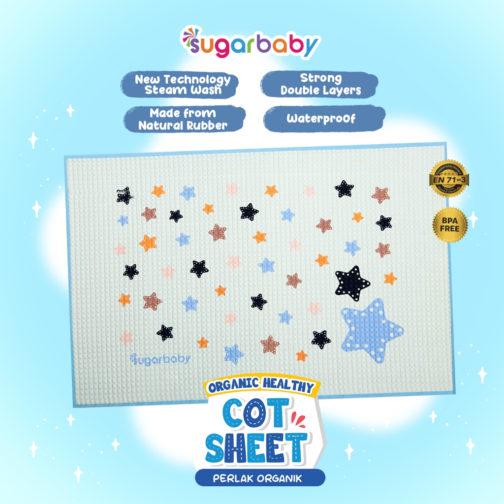 Perlak Bayi Organik Sugar Baby Alas Ganti Popok Waterproof 90x60cm Motif Blue Star