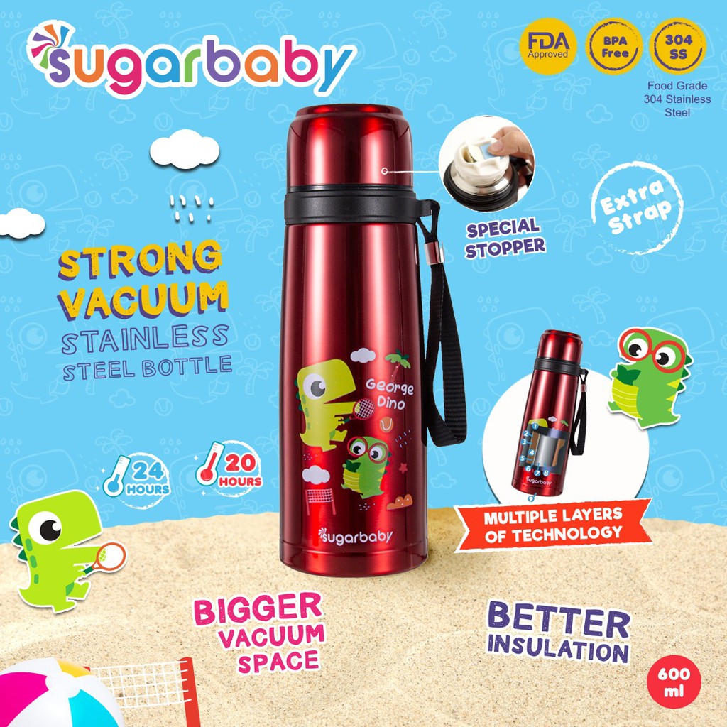 Sugar Baby STRONG Vacuum Stainless Steel Bottle 600ml Dino Insulated Thermos Foto 5