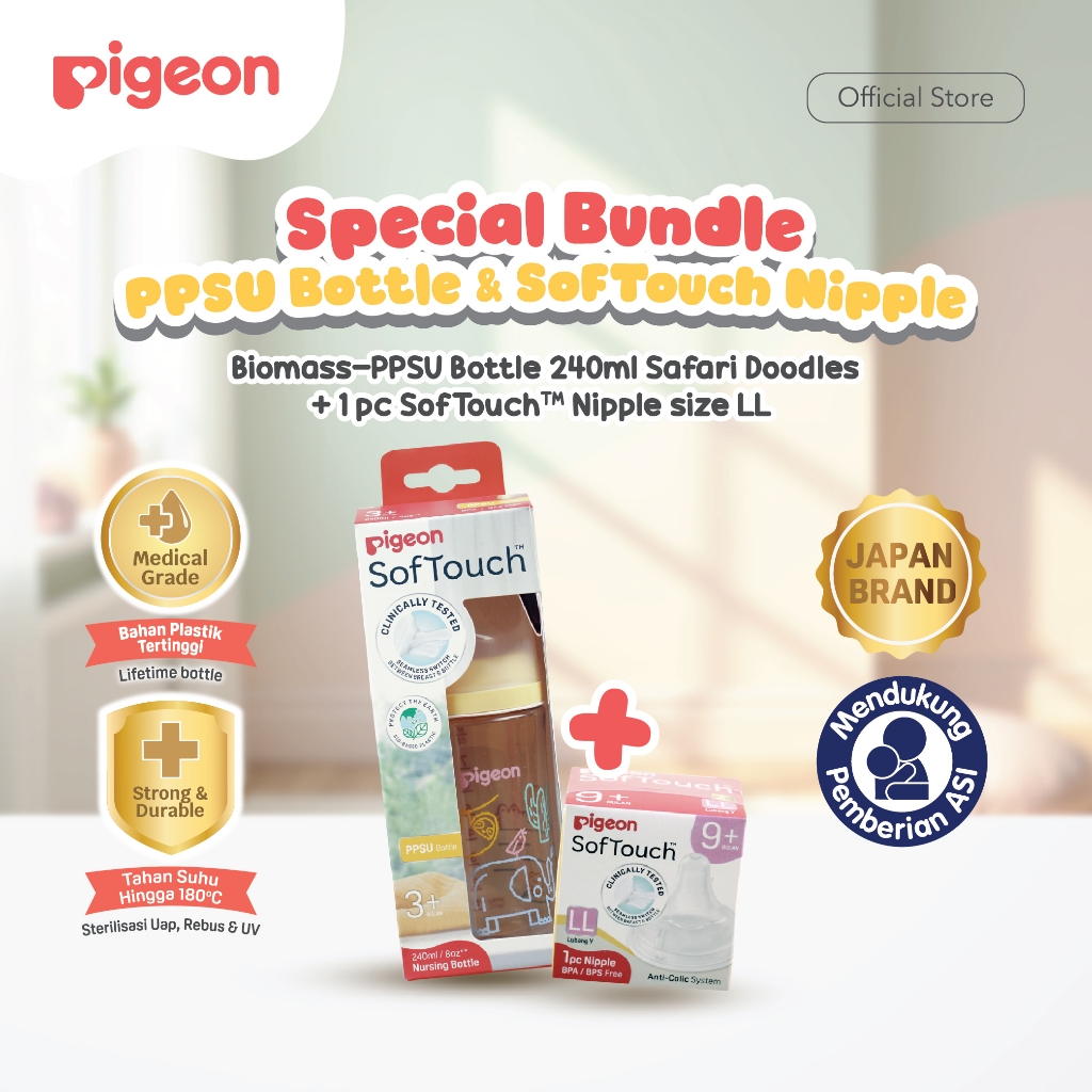 Botol Susu Bayi Pigeon Biomass-PPSU Wide Neck 240 ml SofTouch Nipple Anti Kolik Foto 3