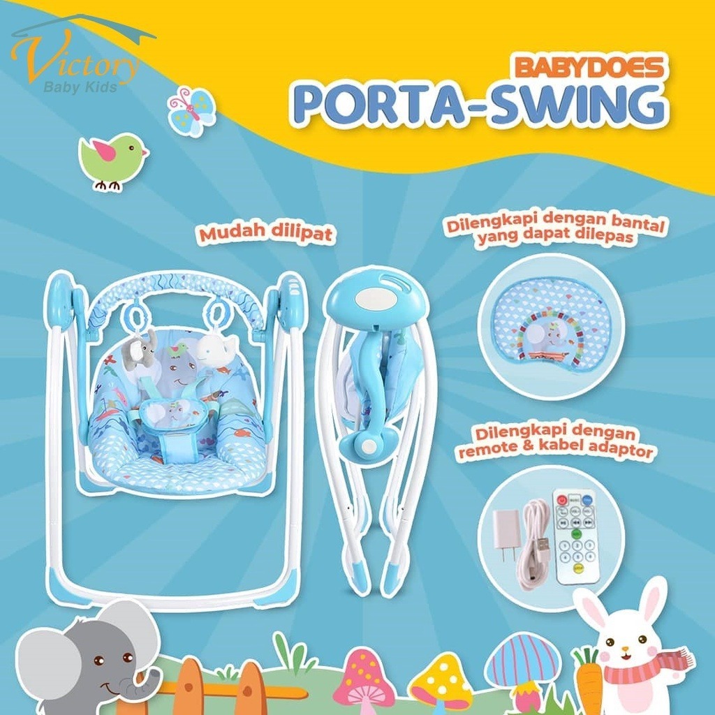 Ayunan Bayi Babydoes Porta Swing Elektrik 6 Kecepatan dengan Remote & Bantal Lepas Foto 4