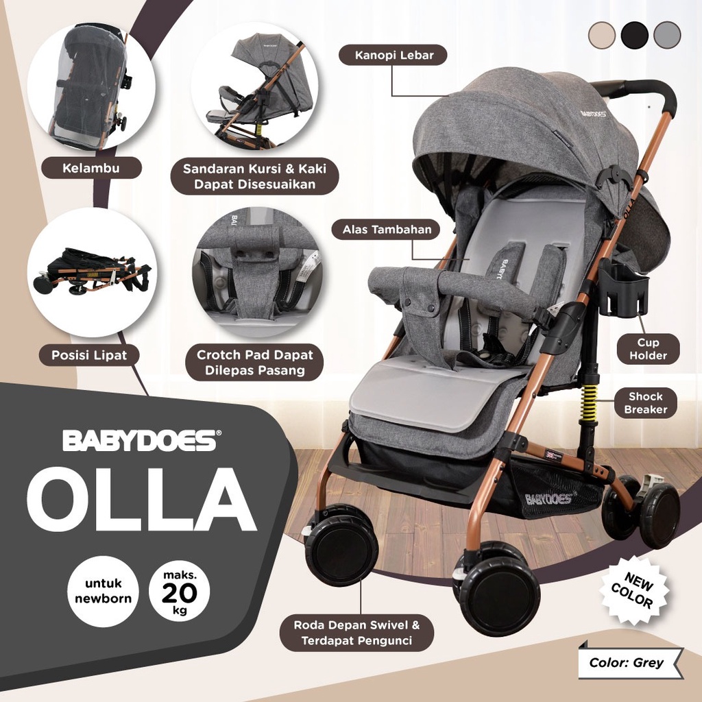 Stroller Babydoes OLLA New Hola Compact Lipat Mudah Bumper Lepas Kapasitas 20kg Foto 6