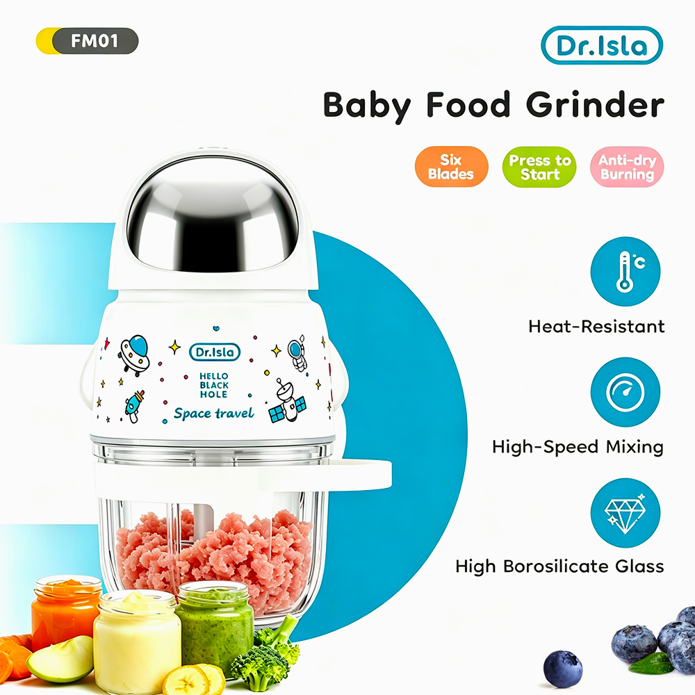 Dr.isla Blender MPASI FM01 8 Bilah Portabel Food Processor Kaca 300ML
