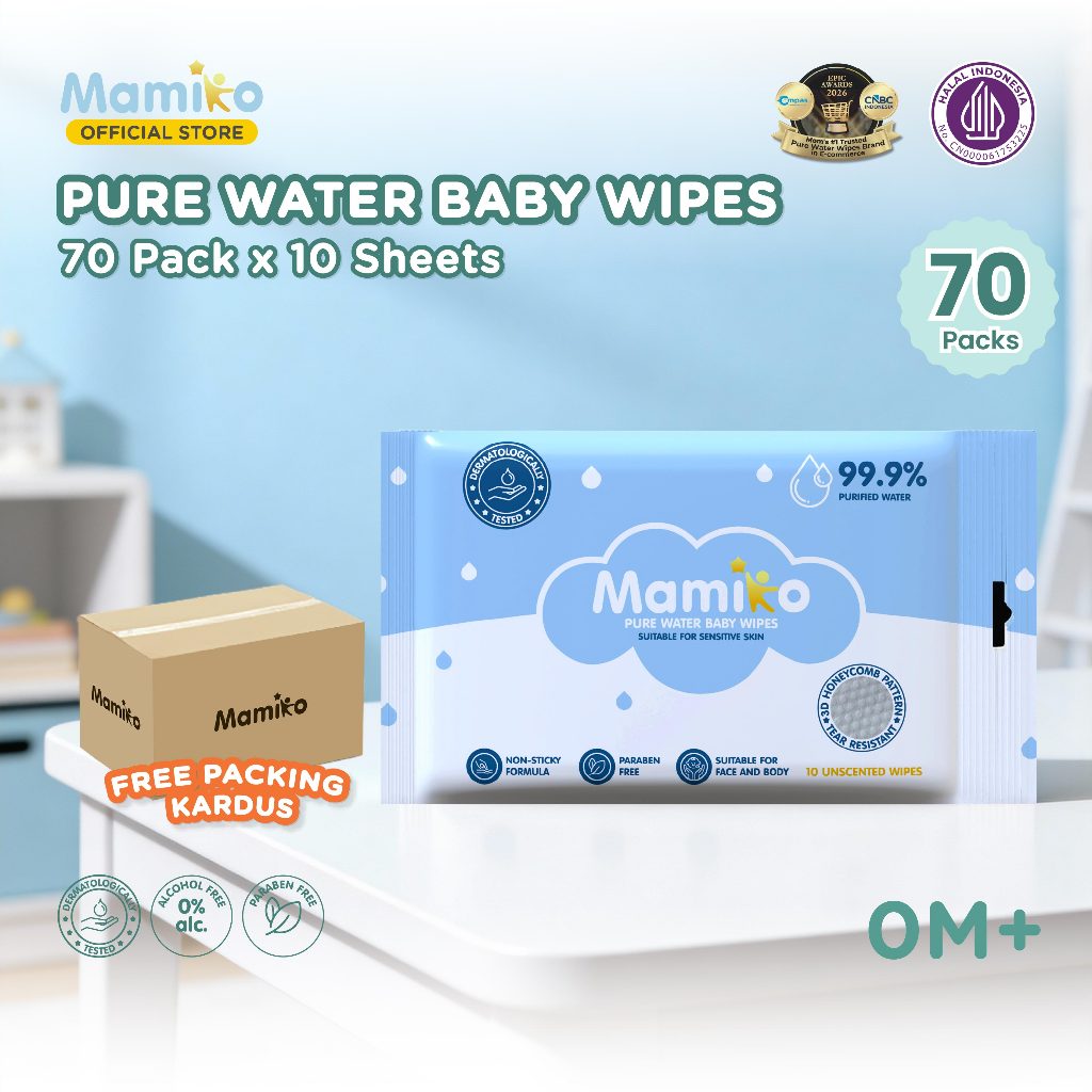 Mamiko Wet Tissue Baby Wipes Pure Water 10s Bundle 70 Pack Hipoalergenik