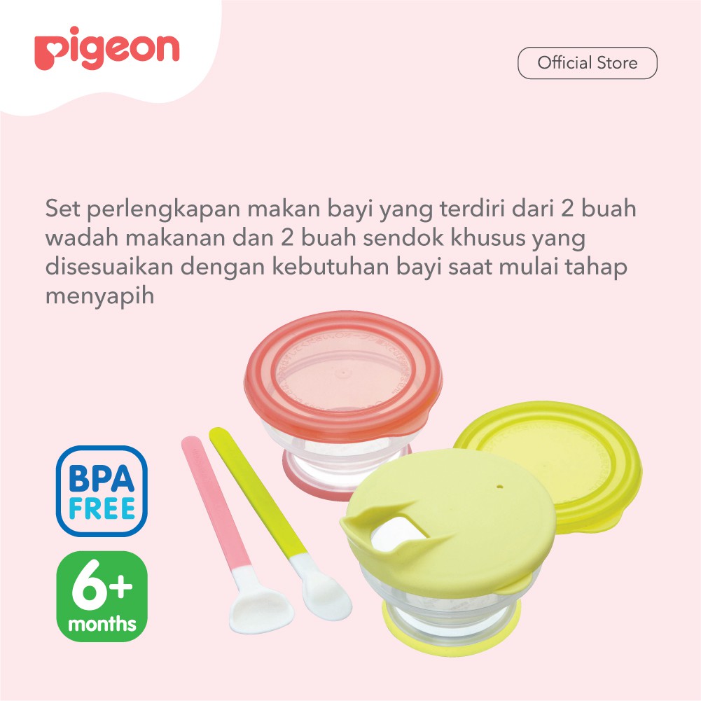 PIGEON Feeding Support Set 2 Wadah Makanan 2 Sendok BPA Free Perlengkapan MPASI Foto 2