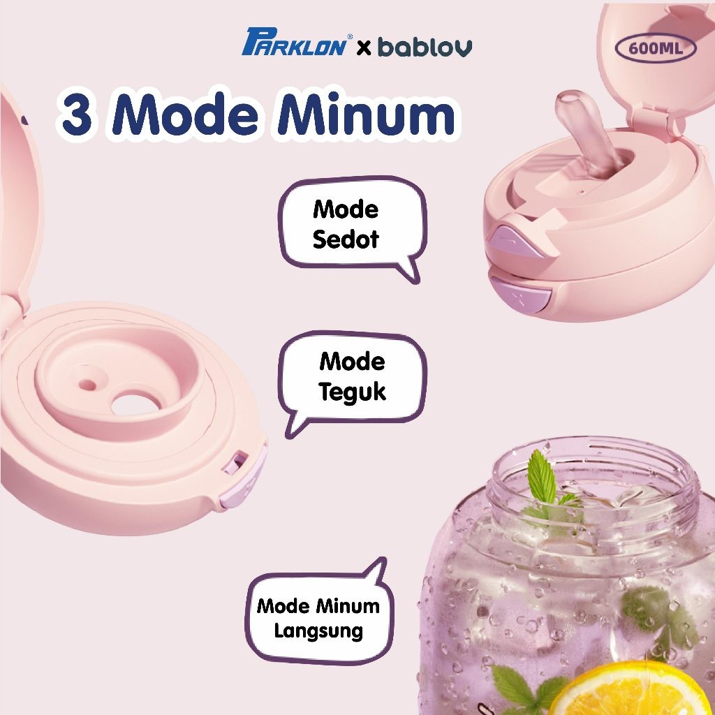 Botol Minum Anak Mamiko Bablov 2-in-1 Tritan 550ml dengan Sedotan & Tutup Teguk Foto 2