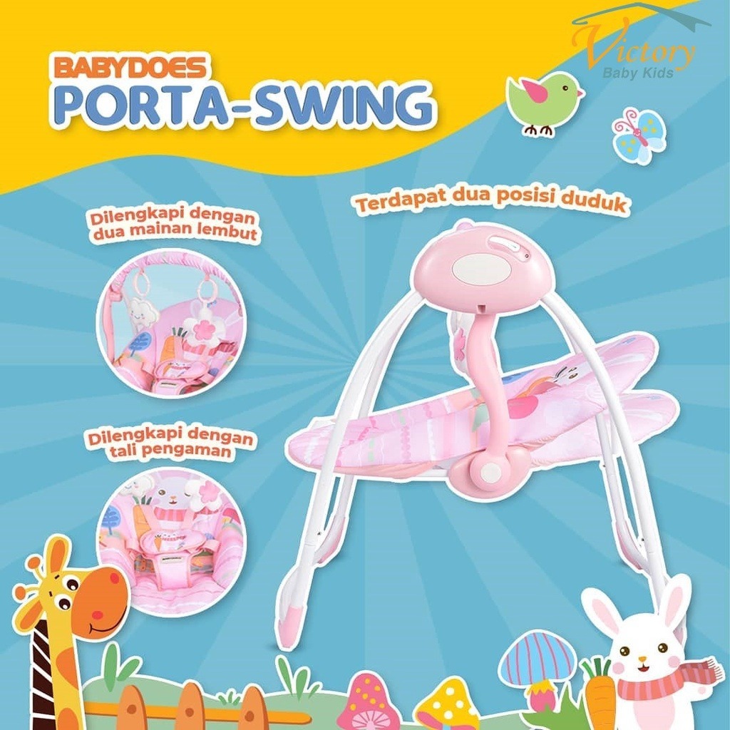 Ayunan Bayi Babydoes Porta Swing Elektrik 6 Kecepatan dengan Remote & Bantal Lepas Foto 3