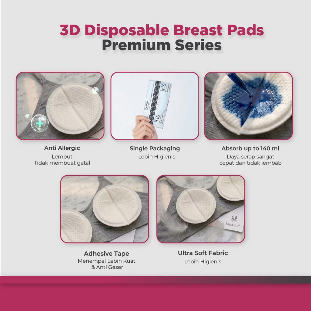 Breast Pad Iris Premium Series Disposable 60 Pcs Anti Bocor Honeycomb 3D Shape Foto 5