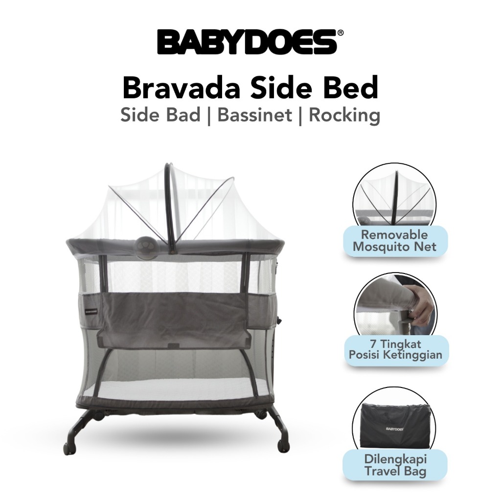 Baby Box Babydoes Bravada Side Bed Bassinet Playard 3in1 Music Box & Kelambu Foto 2