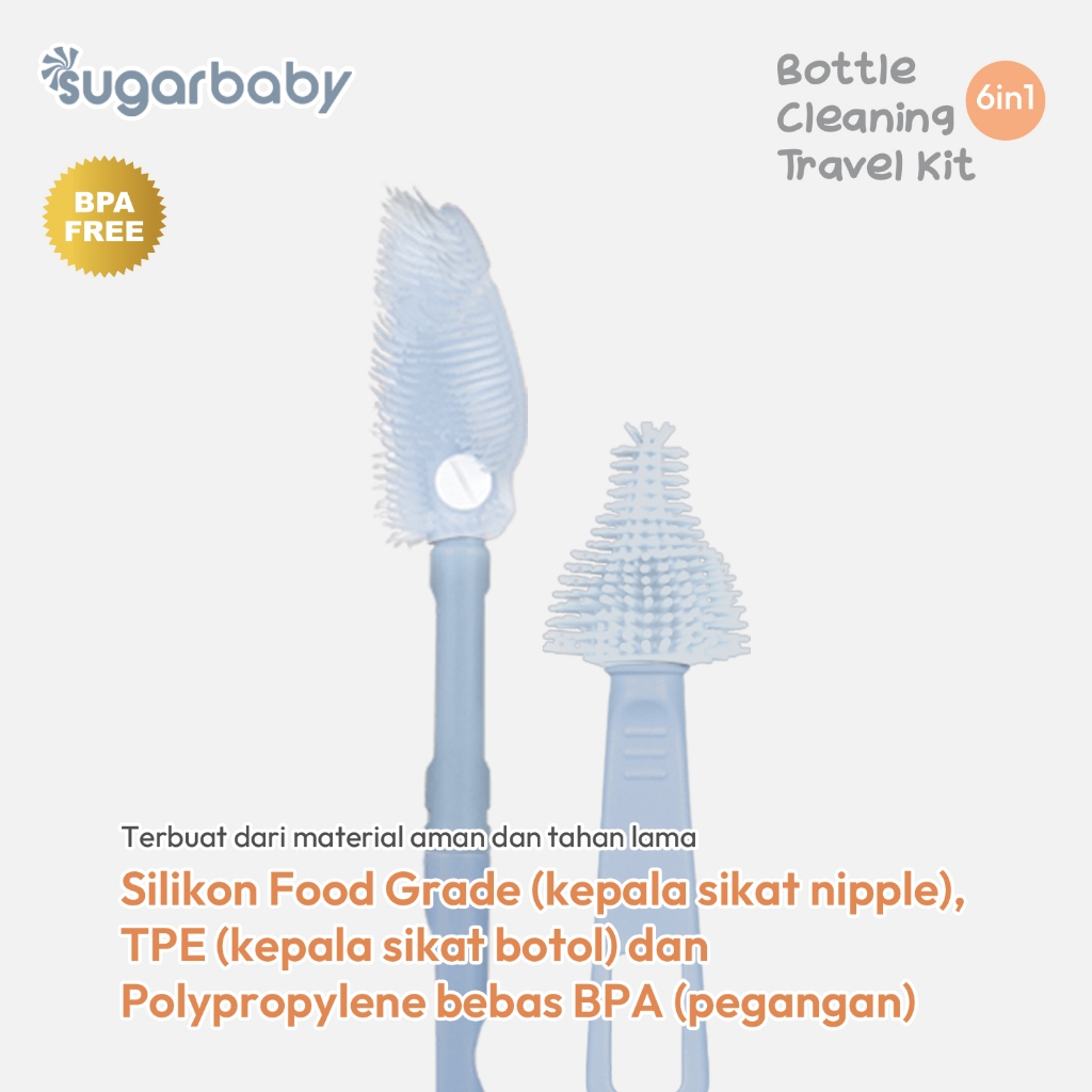 Sugarbaby Bottle Cleaning Travel Kit 6in1 Set Pembersih Botol Susu Bayi Portable Foto 4
