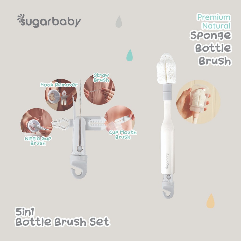 Sikat Botol Bayi Sugarbaby Premium Natural Sponge 5in1 Set Multifungsi BPA Free Foto 2