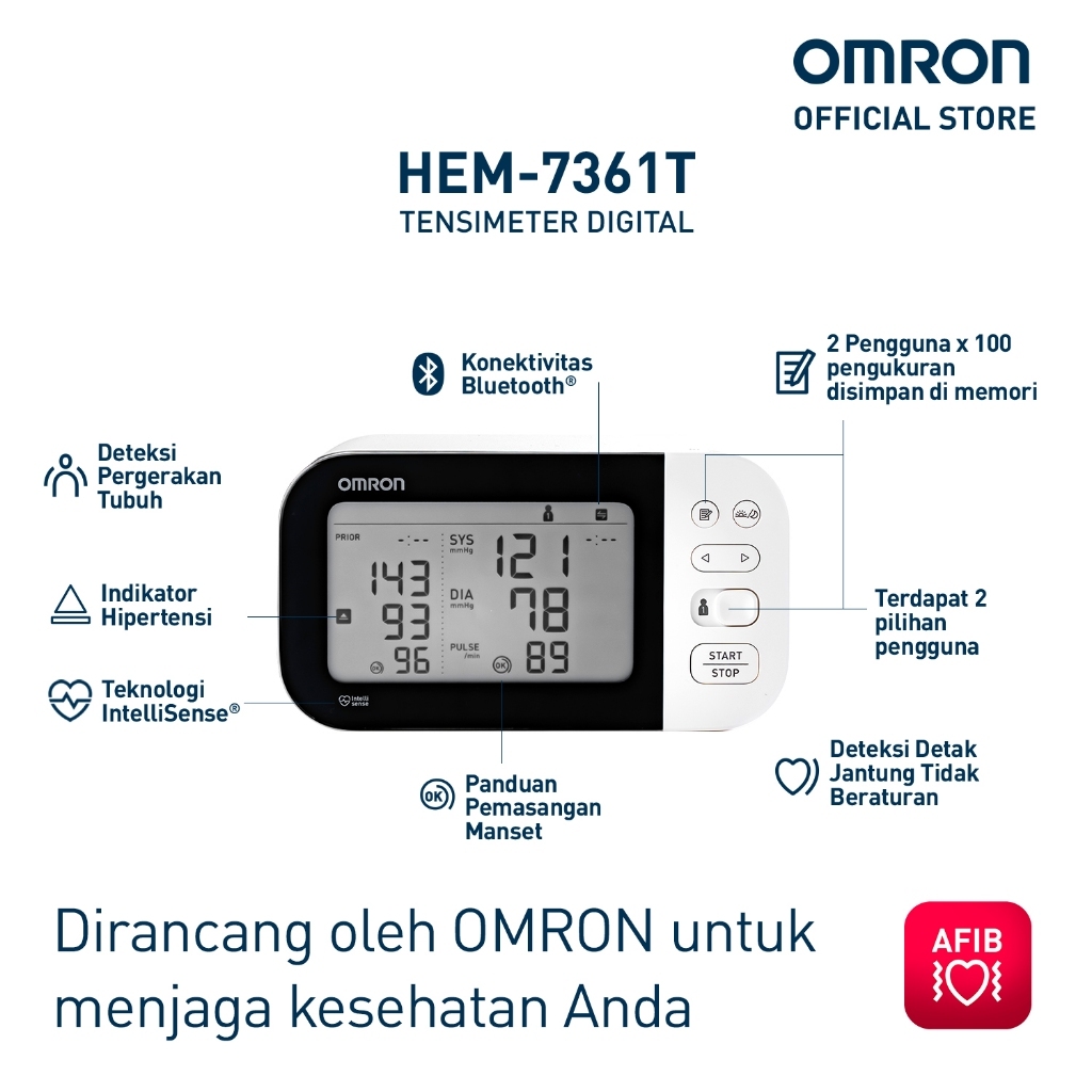 Omron Blood Pressure Monitor HEM-7383T1 IntelliWrap Manset Teknologi AFib Detection Foto 4