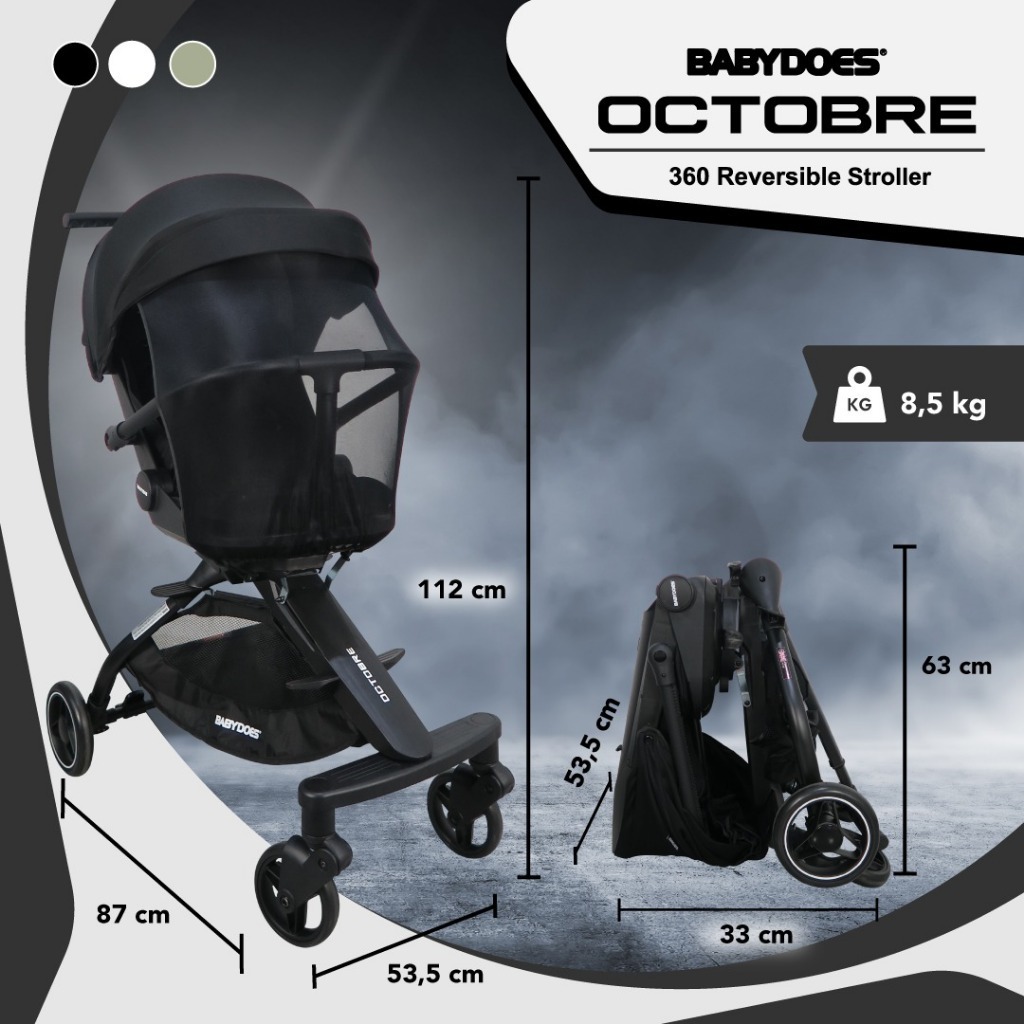 Stroller Bayi Babydoes Octobre Reversible Seat 360 Derajat Compact Portable Foto 5